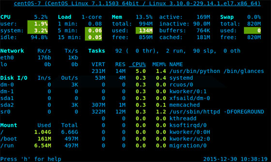 Install Glances System Monitoring Tool on CentOS 7