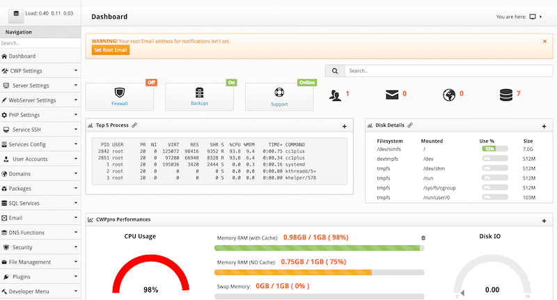 Centos web panel настройка